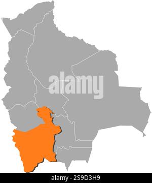 Mappa della Bolivia con le province, Potosí è evidenziata dall'arancione. Illustrazione Vettoriale