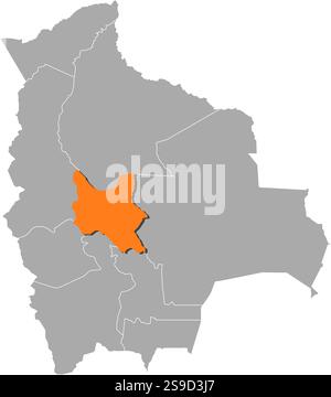 Mappa della Bolivia con le province, Cochabamba è evidenziata in arancione. Illustrazione Vettoriale