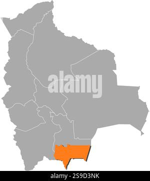 Mappa della Bolivia con le province, Tarija è evidenziata dall'arancione. Illustrazione Vettoriale