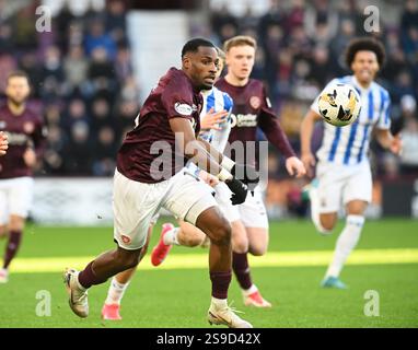 Tynecastle Park Edinburgh.Scotland.UK 25 gennaio 25 partita di premiership William Hill. Hearts vs Kilmarnock Hearts Elton Kabangu Foto Stock