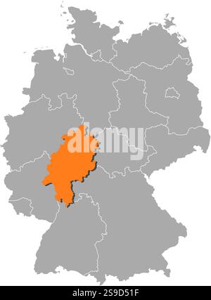 Mappa della Germania con le province, Assia è evidenziata in arancione. Illustrazione Vettoriale