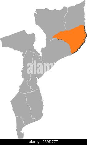 Mappa del Mozambico con le province, Nampula è evidenziata in arancione. Illustrazione Vettoriale