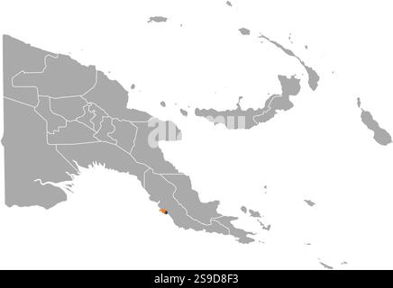 Mappa della Papua nuova Guinea con le province, National Capital District è evidenziata in arancione. Illustrazione Vettoriale