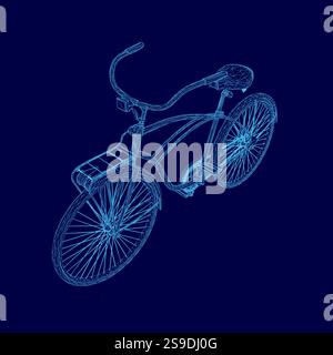 Bicicletta blu con sedile e manubrio blu. La moto viene mostrata in un'immagine 3D. Illustrazione Vettoriale