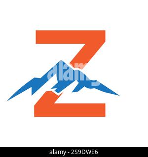 Lettera monogramma iniziale logo Z Mountain. Scopri il simbolo dell'avventura in montagna Illustrazione Vettoriale
