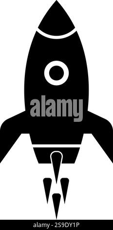 Illustrazione vettoriale di un cartone animato che vola su razzo, icona della tecnologia. Logo Rocket Jet Plane Space Modern. Illustrazione Vettoriale