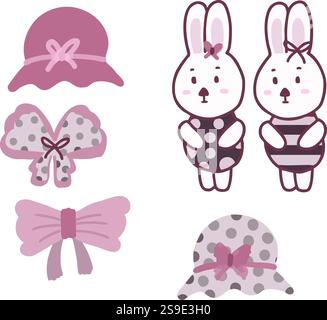 Coquette Icon Bunny Pink Ribbon Bow by Garlic mystudio Illustrazione Vettoriale