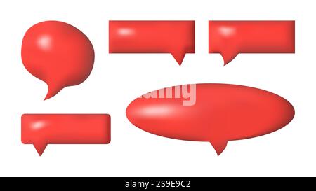 Il linguaggio 3D bolle l'icona del messaggio di forme diverse. Design realistico. Per poster pubblicitari sui social media. Set isolato vettoriale. Illustrazione Vettoriale