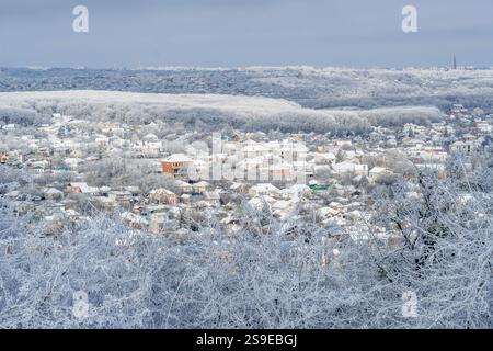Stavropol in Russia, con vista panoramica coperta di neve. Foto Stock