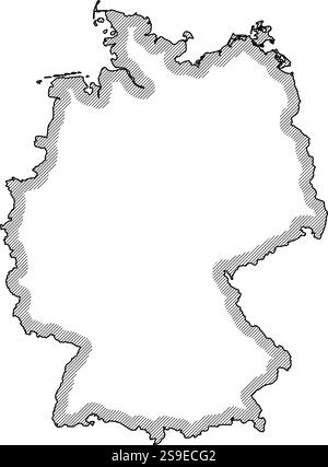 Mappa della Germania in bianco e nero, la Germania è evidenziata da una schiusa. Illustrazione Vettoriale