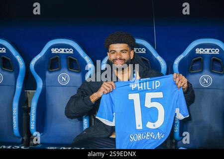 Il centrocampista danese del Napoli Philip Billing durante la partita di serie A tra SSC Napoli e Juventus allo stadio Diego Armando Maradona di Napoli, 25 gennaio 2025. Foto Stock