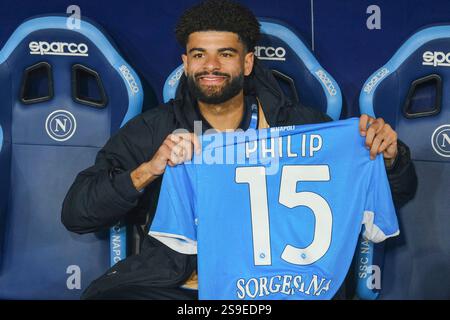 Il centrocampista danese del Napoli Philip Billing durante la partita di serie A tra SSC Napoli e Juventus allo stadio Diego Armando Maradona di Napoli, 25 gennaio 2025. Foto Stock