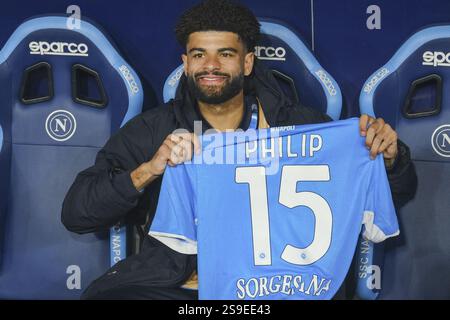 Il centrocampista danese del Napoli Philip Billing durante la partita di serie A tra SSC Napoli e Juventus allo stadio Diego Armando Maradona di Napoli, 25 gennaio 2025. Foto Stock