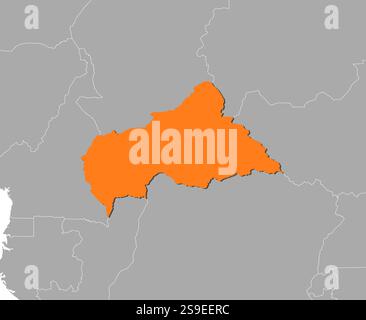 Mappa della Repubblica Centrafricana e dei paesi vicini, Repubblica Centrafricana è evidenziata in arancione. Illustrazione Vettoriale
