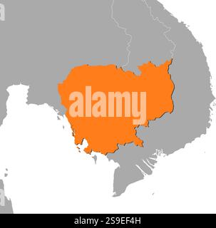 Mappa della Cambogia e dei paesi vicini, la Cambogia è evidenziata in arancione. Illustrazione Vettoriale