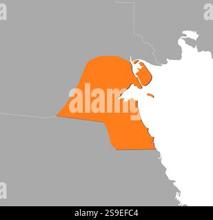 Mappa del Kuwait e dei paesi vicini, Kuwait è evidenziato in arancione. Illustrazione Vettoriale