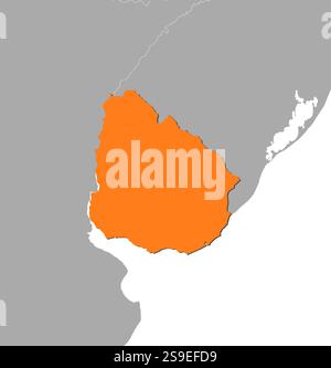 Mappa dell'Uruguay e dei paesi vicini, l'Uruguay è evidenziato in arancione. Illustrazione Vettoriale