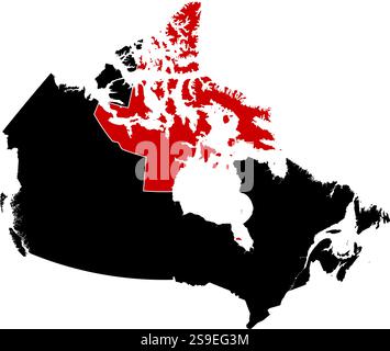 Mappa del Canada in nero, Nunavut è evidenziata in rosso. Illustrazione Vettoriale