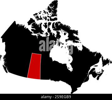 Mappa del Canada in nero, Saskatchewan è evidenziato in rosso. Illustrazione Vettoriale
