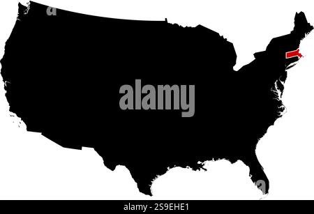 Mappa degli Stati Uniti in nero, Massachusetts è evidenziata in rosso. Illustrazione Vettoriale