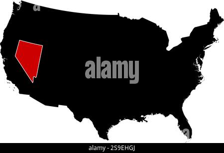 Mappa degli Stati Uniti in nero, Nevada è evidenziata in rosso. Illustrazione Vettoriale