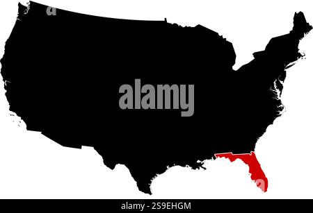 Mappa degli Stati Uniti in nero, Florida è evidenziata in rosso. Illustrazione Vettoriale