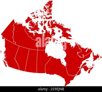 Mappa del Canada in nero con le province. Illustrazione Vettoriale