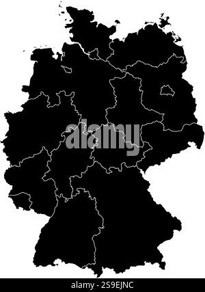 Mappa della Germania in nero con le province. Illustrazione Vettoriale