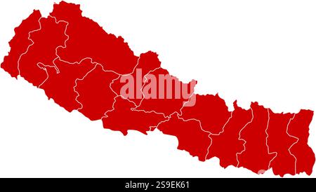 Mappa del Nepal in nero con le province. Illustrazione Vettoriale