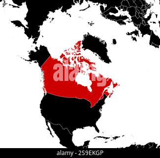 Mappa del Canada e dei paesi vicini in nero. Illustrazione Vettoriale