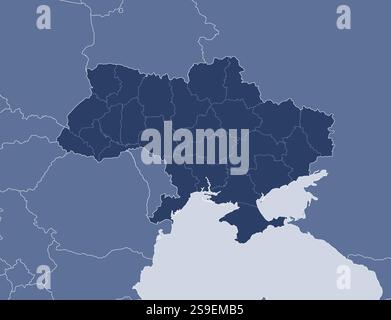 Mappa dell'Ucraina e dei paesi vicini, l'Ucraina è evidenziata. Illustrazione Vettoriale