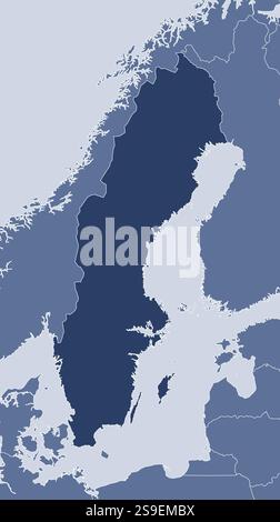 Mappa della Svezia e dei paesi vicini, la Svezia è evidenziata. Illustrazione Vettoriale
