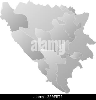 Mappa della Bosnia ed Erzegovina con le province, riempite con una pendenza lineare. Illustrazione Vettoriale