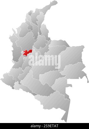 Mappa della Colombia con le province, riempite con un gradiente lineare, Caldas è evidenziata. Illustrazione Vettoriale
