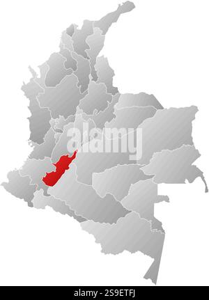 Mappa della Colombia con le province, riempite con un gradiente lineare, Huila è evidenziata. Illustrazione Vettoriale