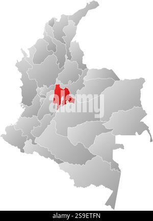 Mappa della Colombia con le province, riempite di gradiente lineare, Cundinamarca è evidenziata. Illustrazione Vettoriale