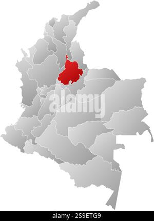 Mappa della Colombia con le province, riempite con un gradiente lineare, Santander è evidenziata. Illustrazione Vettoriale