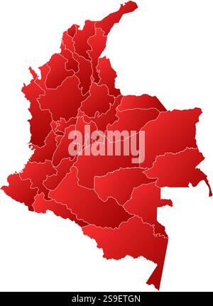 Mappa della Colombia con le province, riempite con una pendenza lineare. Illustrazione Vettoriale