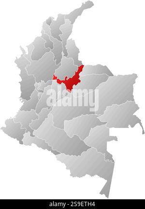 Mappa della Colombia con le province, riempite con un gradiente lineare, Boyaca è evidenziata. Illustrazione Vettoriale
