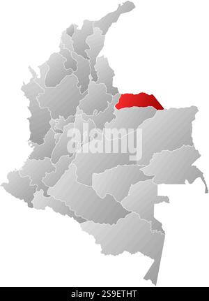 Mappa della Colombia con le province, riempite con un gradiente lineare, Arauca è evidenziata. Illustrazione Vettoriale