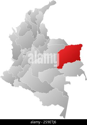Mappa della Colombia con le province, riempite con un gradiente lineare, Vichada è evidenziata. Illustrazione Vettoriale