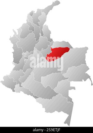 Mappa della Colombia con le province, riempite con un gradiente lineare, Casanare è evidenziato. Illustrazione Vettoriale
