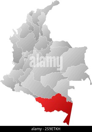 Mappa della Colombia con le province, riempite con un gradiente lineare, Amazonas è evidenziata. Illustrazione Vettoriale