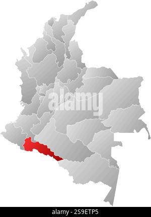 Mappa della Colombia con le province, riempite con un gradiente lineare, Putumayo è evidenziato. Illustrazione Vettoriale
