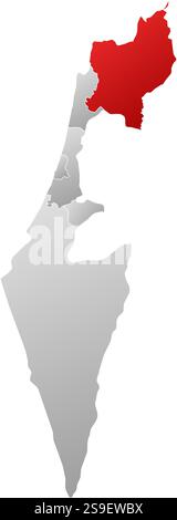Mappa di Israele con le province, riempite con un gradiente lineare, Northern District è evidenziato. Illustrazione Vettoriale