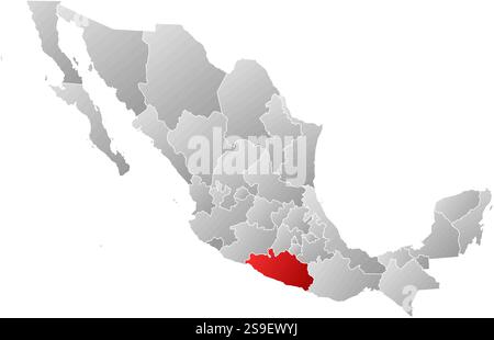 Mappa del Messico con le province, riempite con un gradiente lineare, Guerrero è evidenziato. Illustrazione Vettoriale