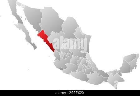 Mappa del Messico con le province, riempite con un gradiente lineare, Sinaloa è evidenziata. Illustrazione Vettoriale