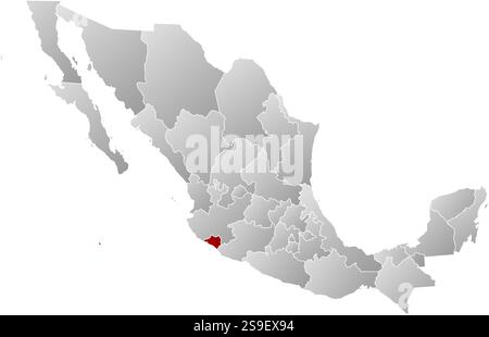 Mappa del Messico con le province, riempite con un gradiente lineare, Colima è evidenziata. Illustrazione Vettoriale