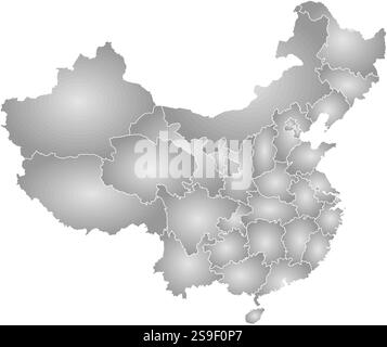 Mappa della Cina con le province, riempite di gradiente radiale, Hong Kong è evidenziata. Illustrazione Vettoriale