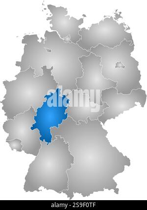 Mappa della Germania con le province, riempite di gradiente radiale, Hesse è evidenziata. Illustrazione Vettoriale